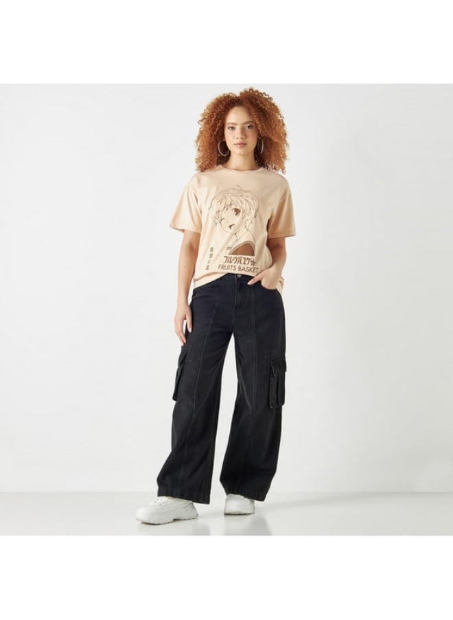 SP Characters Fruit Basket Print Crew Neck T-shirt with Short Sleeves  - Image 4