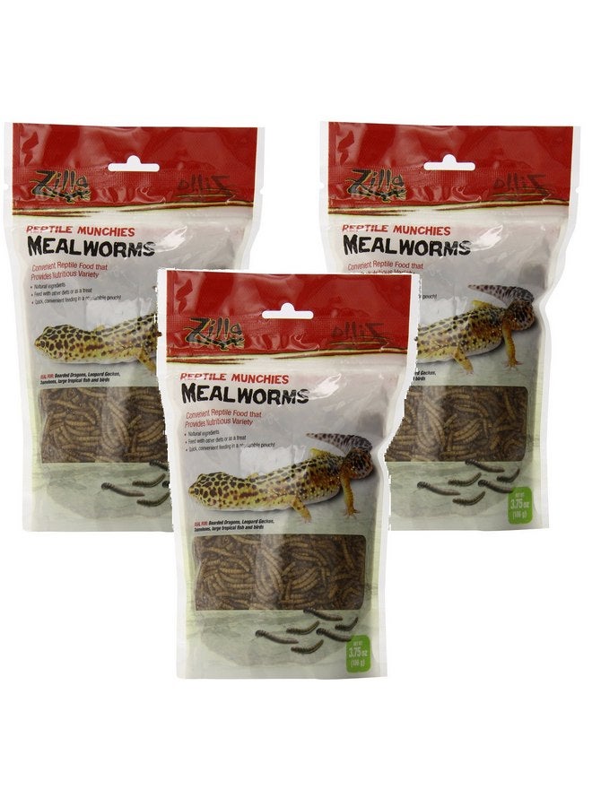 (3 Pack) Zilla Reptile Munchies Mealworms, 3.75 Ounce