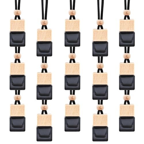 ConStore 15 Pcs Hanging Car Air Freshener Bottle Empty Car Essential Oil Diffuser Bottles Pendant Black Glass Perfume Bottles Aromatherapy Fragrance Bottle Auto Ornaments Decor - Image 1