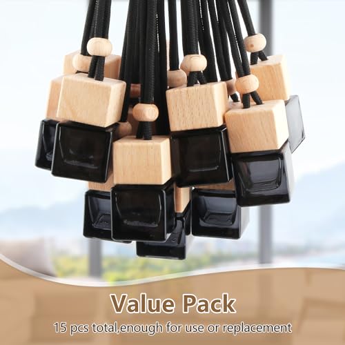 ConStore 15 Pcs Hanging Car Air Freshener Bottle Empty Car Essential Oil Diffuser Bottles Pendant Black Glass Perfume Bottles Aromatherapy Fragrance Bottle Auto Ornaments Decor - Image 3