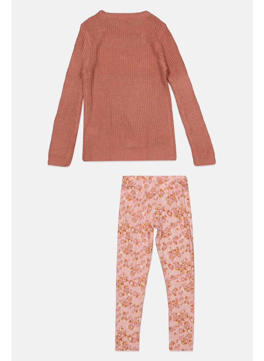 BCBG Girls - Kids Girl 2 Pcs Brand Logo Sweater And Pant Set, Old Rose - Image 1