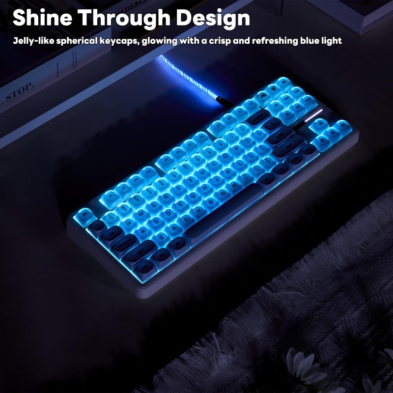 TIMSEKER MOA Profile Blue Foundation Jelly Keycaps, 130 Keys PC+PBT Material Dye Sublimation Cute Custom Key Cap for Mechanical Gaming Keyboard with MX Structure - Image 5