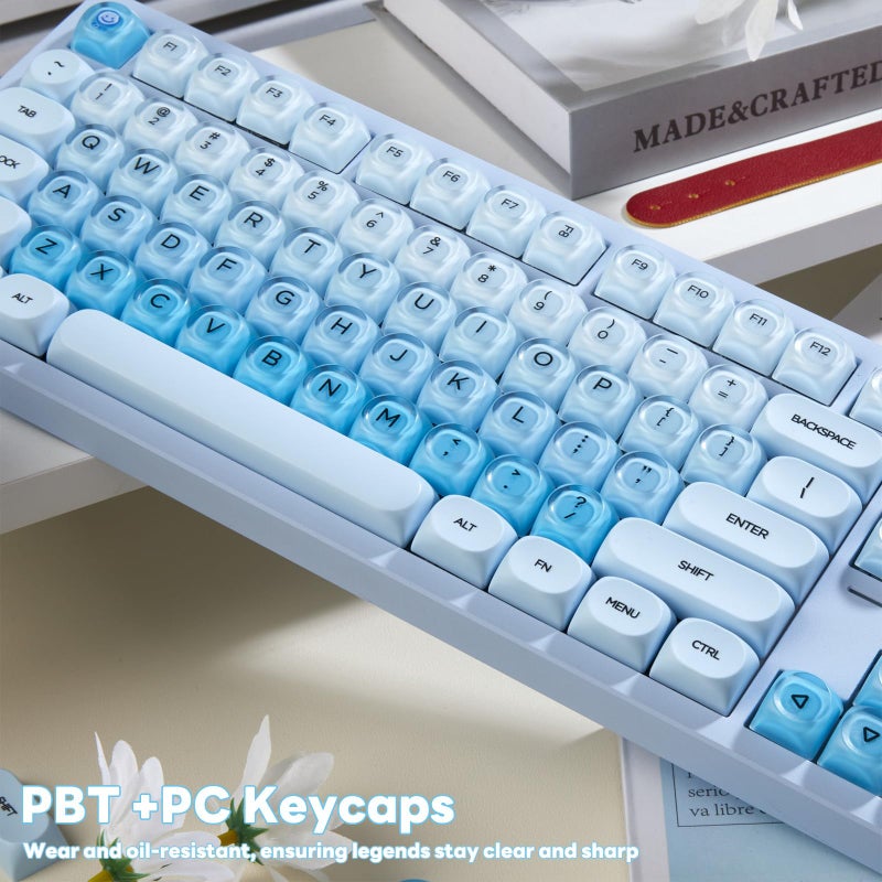 TIMSEKER MOA Profile Blue Foundation Jelly Keycaps, 130 Keys PC+PBT Material Dye Sublimation Cute Custom Key Cap for Mechanical Gaming Keyboard with MX Structure - Image 4