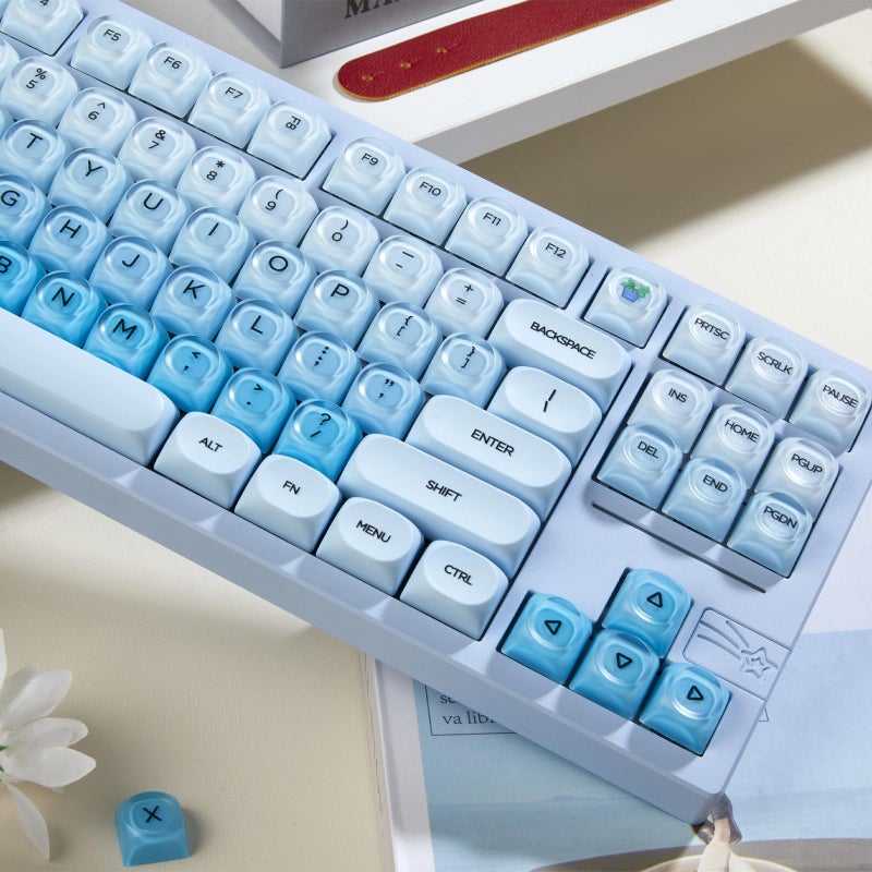 TIMSEKER MOA Profile Blue Foundation Jelly Keycaps, 130 Keys PC+PBT Material Dye Sublimation Cute Custom Key Cap for Mechanical Gaming Keyboard with MX Structure - Image 1