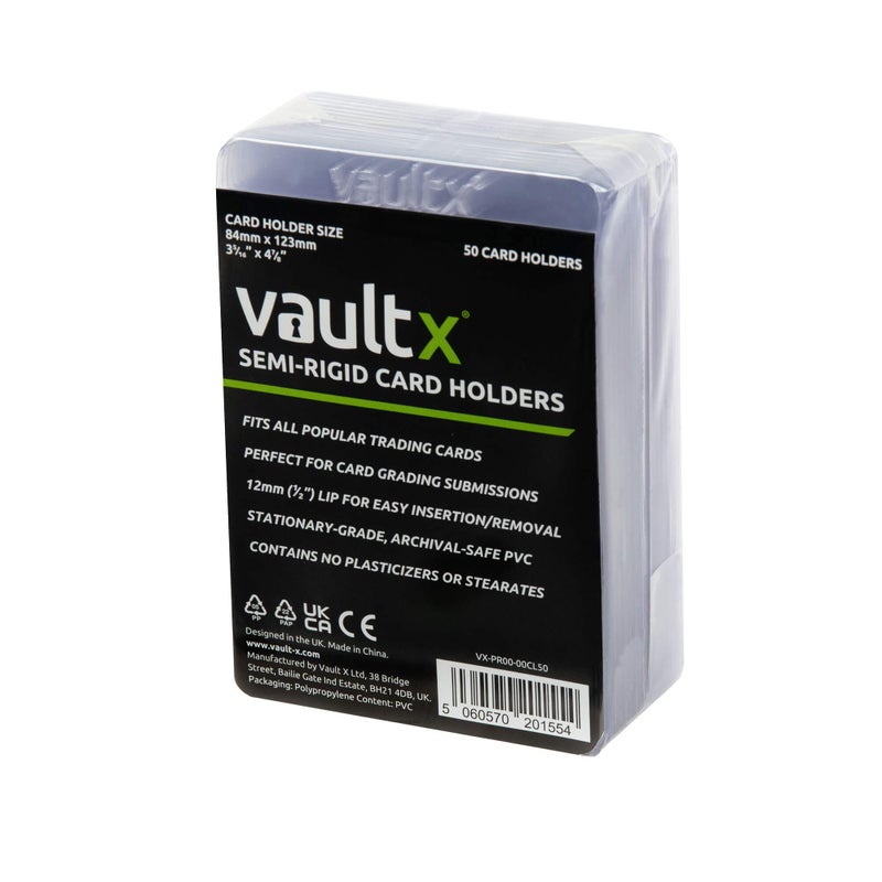 Vault X Semi-Rigid Trading Card Holders (50 Pack), Hard Sleeves for TCG and Sports Card Grading Submissions, Card Protectors - Image 1