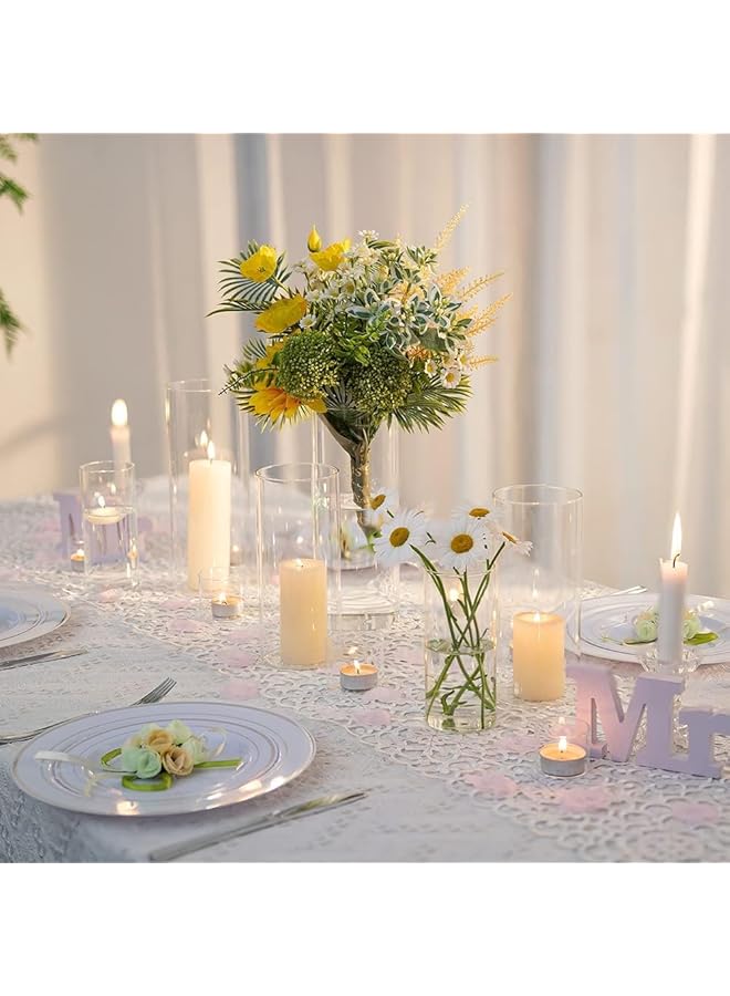 إيروريكس مجموعة مزهريات أسطوانية زجاجية مكونة من 6 مزهريات طويلة شفافة لقطع المركزية وحوامل شموع زجاجية للشموع العائمة العمودية ومزهريات زفاف هوريكان للديكور المنزلي لا تشمل الزهور والشموع M + L + XL - Image 3