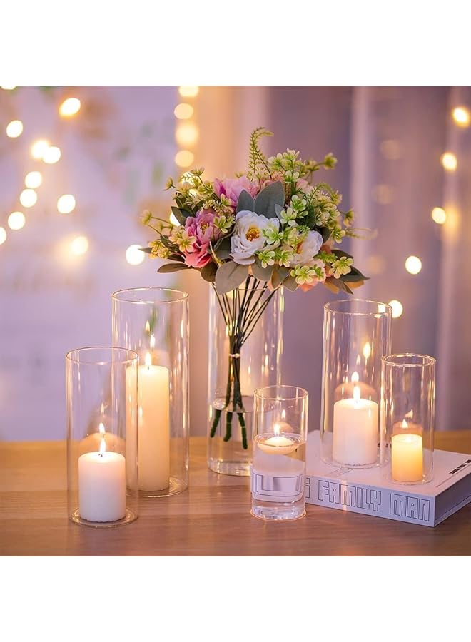 إيروريكس مجموعة مزهريات أسطوانية زجاجية مكونة من 6 مزهريات طويلة شفافة لقطع المركزية وحوامل شموع زجاجية للشموع العائمة العمودية ومزهريات زفاف هوريكان للديكور المنزلي لا تشمل الزهور والشموع M + L + XL - Image 4