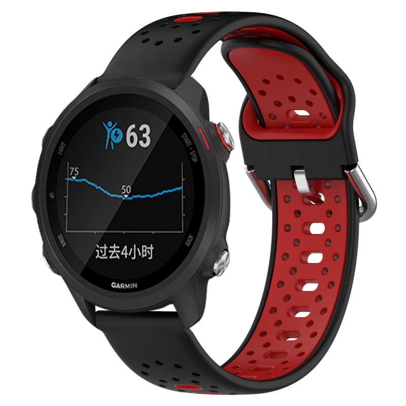S-TOP For Garmin Forerunner 245 Music 20mm Breathable Two-Color Silicone Watch Band(Black+Red) - Image 1