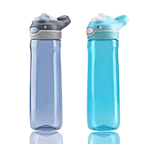 DEARART 2-Pack 26oz Grey and Sky Blue Water Bottles No Straw, Easy Clean BPA FREE 100% Leakproof, Clear Bottle With Wide Mouth, Has Handle Easy Carried Suit Sports School Work Gym Travel etc. - Image 1