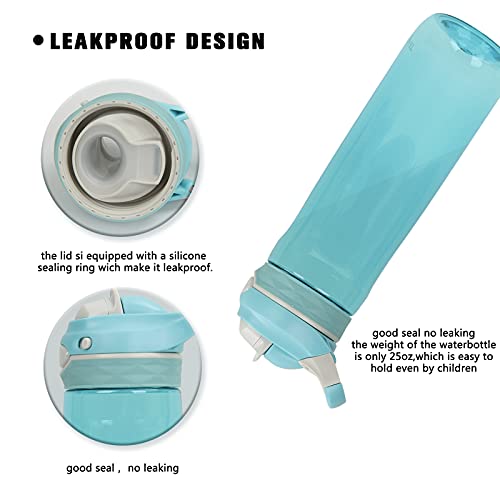 DEARART 2-Pack 26oz Grey and Sky Blue Water Bottles No Straw, Easy Clean BPA FREE 100% Leakproof, Clear Bottle With Wide Mouth, Has Handle Easy Carried Suit Sports School Work Gym Travel etc. - Image 5