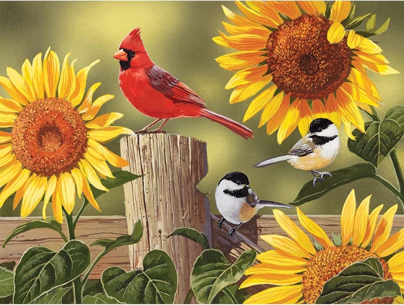 Bits and Pieces â€“ Sunflower and Songbirds Jigsaw Puzzle by William Vanderdasson â€“ 50, 100, 200 (15"x19"), 300, 500 (18"x24"), 1000 Piece (20"x27") â€“ Colorful Garden Birds for Adults (300 Piece Puzzle) - Image 2