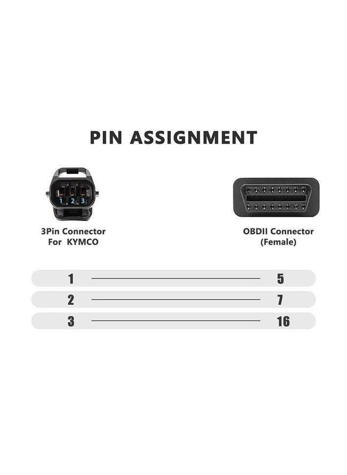 Generic Kymco Motorcycle OBD2 Diagnostic Cable Connector 3 Pin To 16 Pin OBD Adapter  - Image 3