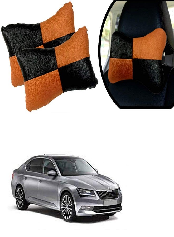 Adroitz Orange Neck Rest Soft Cushion in Leatherette Material Check Design for Car_509 - Image 1