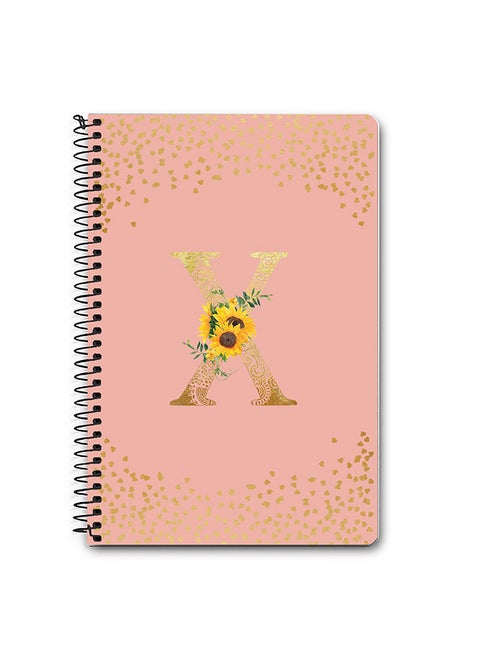 Designer A5 Spiral Notebook Memo Notepad Journal - Custom Monogram Initial Letter Mandala Floral Pattern Alphabet - X - Rose Pink
