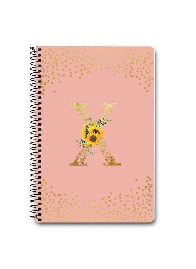 Designer A5 Spiral Notebook Memo Notepad Journal - Custom Monogram Initial Letter Mandala Floral Pattern Alphabet - X - Rose Pink