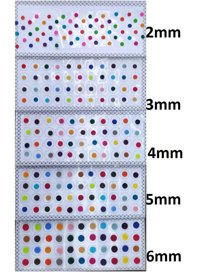 ATCUSA Premium Bindi 5 Pack Multicolor & MultiSize Indian Daily Use Forehead Bindi Round Dot Tattoo Body Art Sticker Craft Decor Belly Decor Forehead Decor Velvet Body Jewelry (Multi Color)  - Image 3