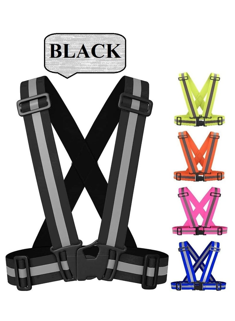 Generic 1 Piece Adjustable Reflective Visibility Elastic Safety Belt For Night Running Construction Traffic Warehouse Visibility Security Jacket Reflective Strips Gear (Black)  - Image 1