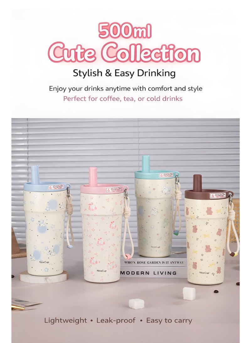 NICE Insulated Travel Mug 500ml – Double Wall Stainless Steel, Leakproof, BPA Free, with Hidden Straw, Keeps Drinks Hot & Cold, Perfect for Travel & Daily Use - Image 5