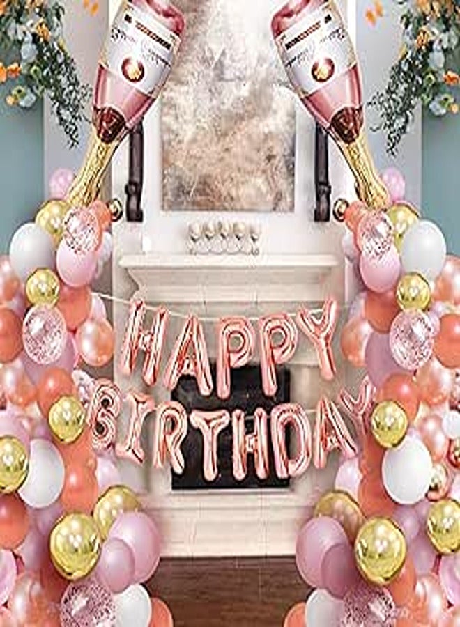 Rose Gold Birthday Decorations, Champagne Bottle Balloon Garland Arch Kit Rose Gold Party Decorations for Women Adults