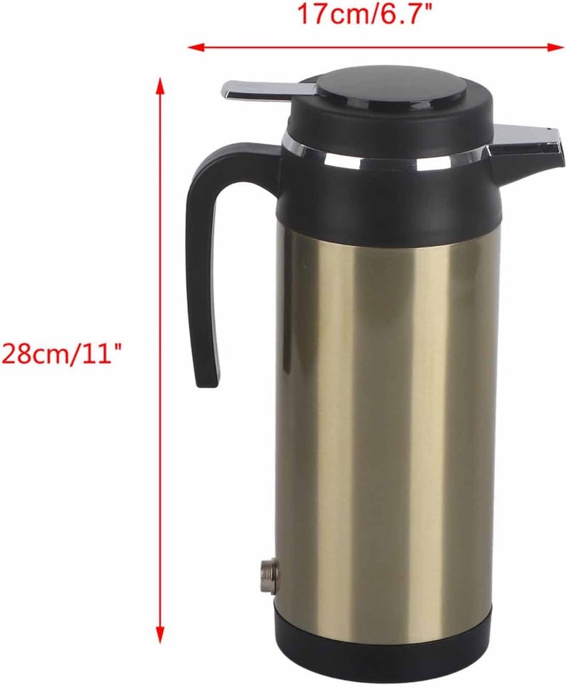 Marhynchus Electric Car Kettle Portable, 24V Fast Heating Hot Water Boiler for Road Trips Travel 304 Stainless Steel Vacuum Insulated Gold Black 1000ML 1 Pack - Image 2