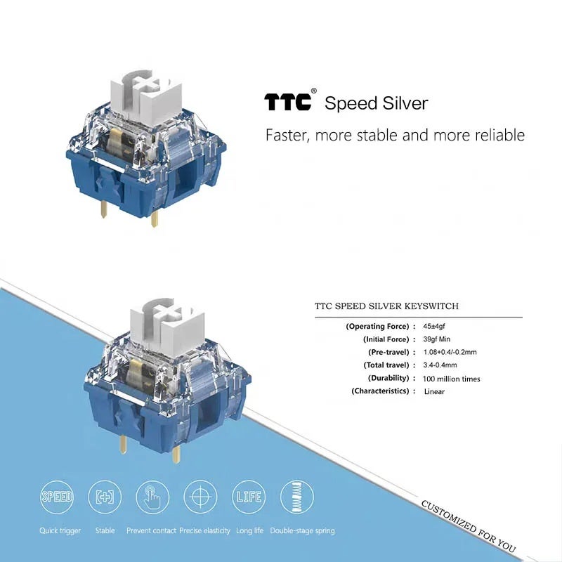 AULA TTC Speed Silver Linear Switches 40gf 5-Pin RGB Quick Trigger for Aula F75, Ajazz AK820 Mechanical Keyboards - Image 5