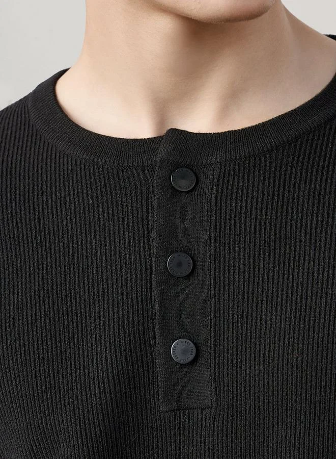Lee Cooper  Lee Cooper Ribbed Henley Sweatshirt for Men | Best Price UAE