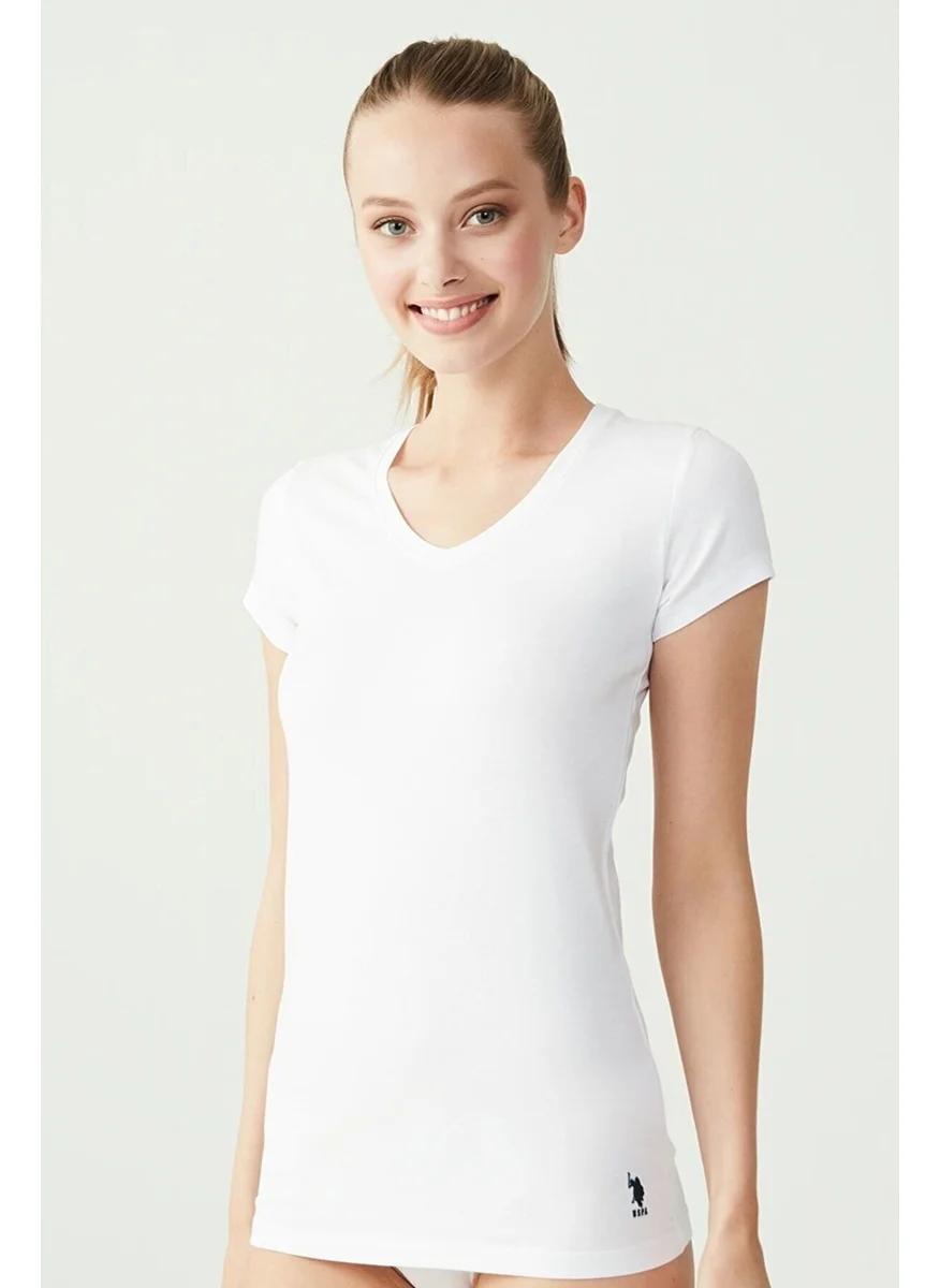 يو اس بولو اسن Women's Short Sleeve V Neck Basic T-Shirt