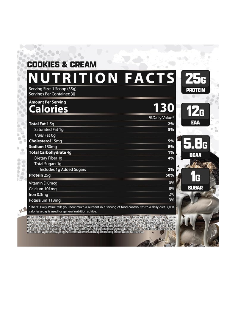 Nutrex Research Isofit Whey Isolate  Protein Cookies and Cream Flavor, 2 lbs 30 servings 1050 g  - Image 2