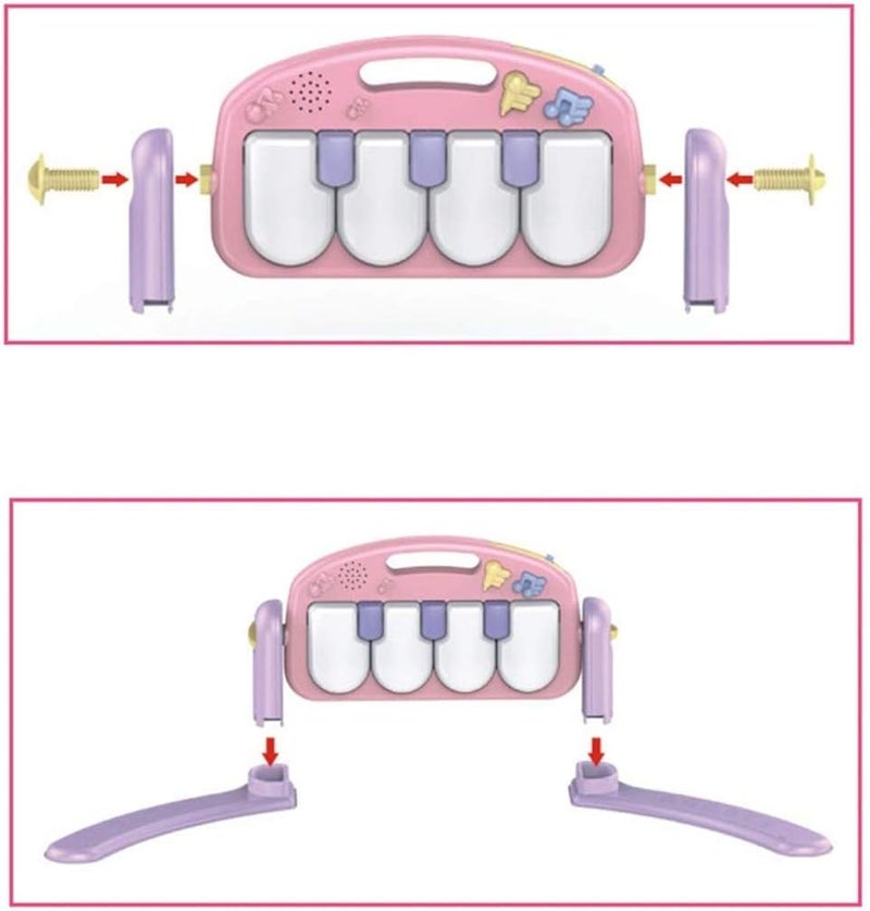 HE0611 New Born Pink Round Play mat Gym with Large Key Board 4 in 1 Kick & Play Activity Centre, Fun Animals, Music, Sound, Textures, Rattle, Discovery Carpet for Infants Toddlers-Pink - Image 3