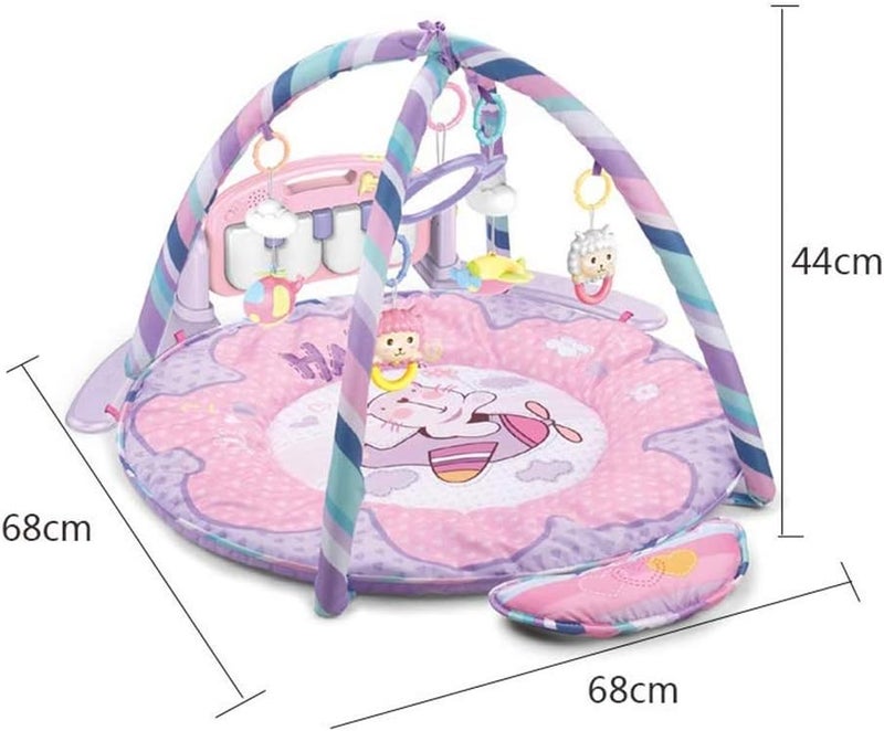 HE0611 New Born Pink Round Play mat Gym with Large Key Board 4 in 1 Kick & Play Activity Centre, Fun Animals, Music, Sound, Textures, Rattle, Discovery Carpet for Infants Toddlers-Pink - Image 2