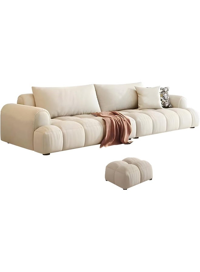 Comfynest Comfynest Black Pine Wood Modern Sofa In Off-White Anti Cat Scratch Fabric Upholstery, Latex Seat Filling-279.4X99.06X71.12XCm + 71.12X71.12X40.64CM  - Image 1