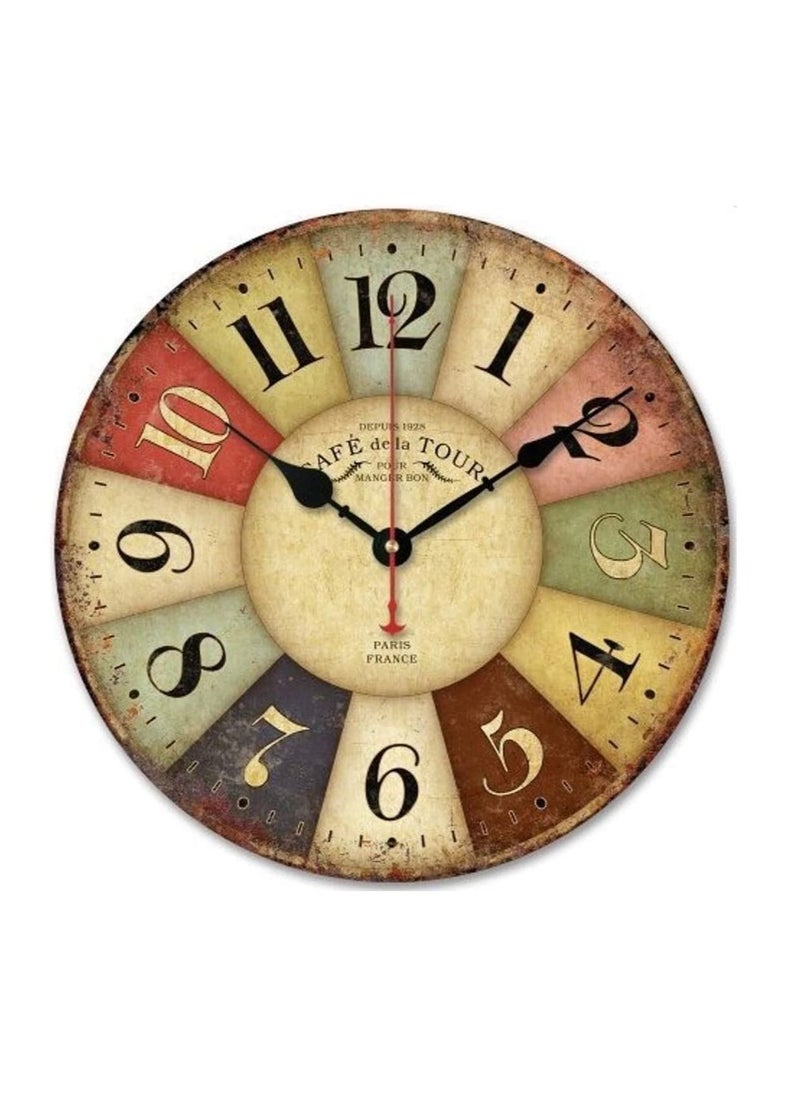 Rubik - Retro Wooden Wall Clock Farmhouse Decor Silent Non Ticking Wall Clocks Large Decorative - Battery Operated - Antique Vintage Rustic Colorful 12 inch - Image 1
