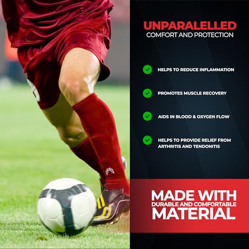 MediCaptain Pre Cut Soccer Sock Sleeves, Companion for Soccer Grip Socks, Securely Holds Shin Guards, Compression Leg Warmer (US, Alpha, One Size, Regular, Regular, Red) - Image 4