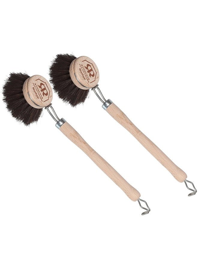 REDECKER German-Made Horse Hair Bristle Dish Brush, Soft All-Purpose Scrubber for Kitchen & Household with Strong Horse Hair Bristles, 1-1/2 inch Replaceable Brush Head, Set of 2, 9-inches Long - Image 1