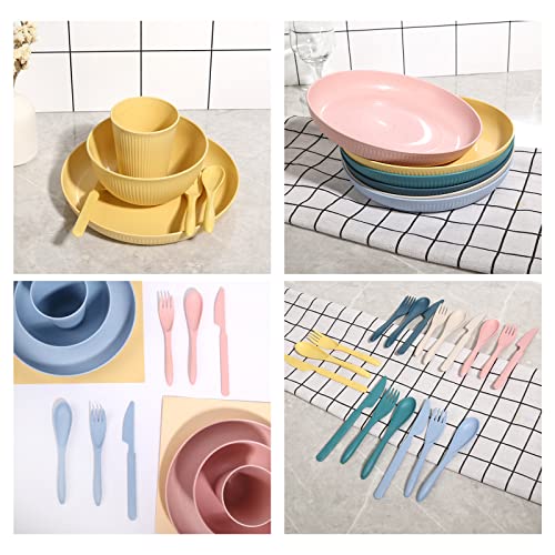 DAPIPIK Wheat Straw Dinnerware Sets -DAPIPIK 36 Piece Unbreakable Dinnerware Sets for 6, Wheat Straw Plates and Bowls Set, Lightweight Camping Plates Cups and Bowls Set.Dishwasher Microwave Safe Dinnerware - Image 4
