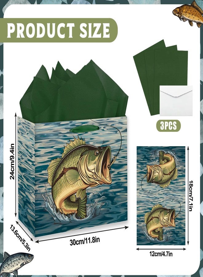 GOLDCROW Large Fishing Gift Bag with Tissue Paper and Greeting Card Fish Wrapping Paper Fishing Gift Wrap Bag for Fishing Birthday Party Decorations for Women Man Angler People Who Love Fishing - Image 5
