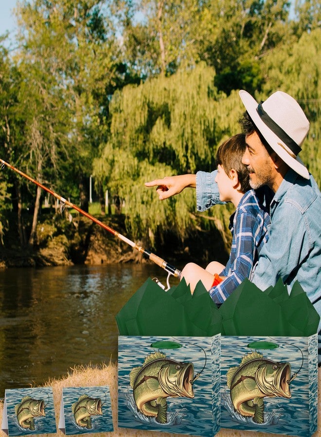 GOLDCROW Large Fishing Gift Bag with Tissue Paper and Greeting Card Fish Wrapping Paper Fishing Gift Wrap Bag for Fishing Birthday Party Decorations for Women Man Angler People Who Love Fishing - Image 4