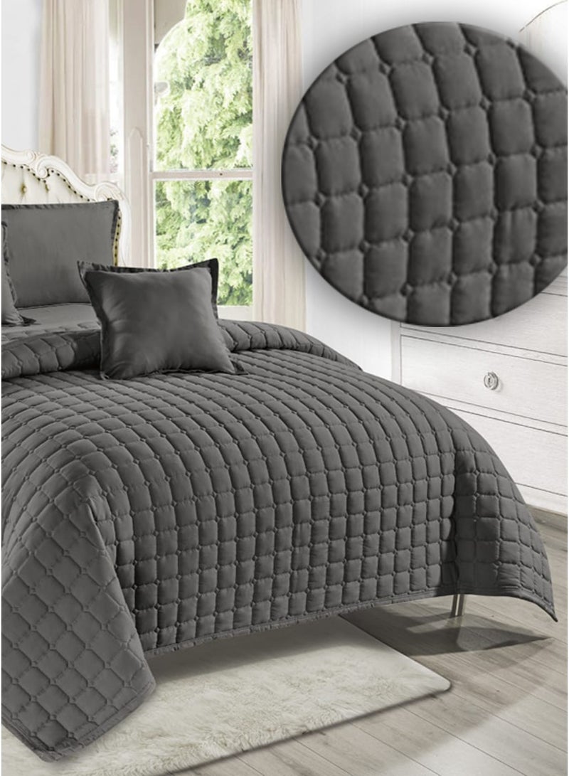Moon Plain Quilted Compressed Bedspread Set with Elegant Square Design – 4 Pieces – Comforter 170×220 cm – Deep Fitted Sheet 120×200+35 cm with Pillowcase & Decorative Cushion Cover - Image 3