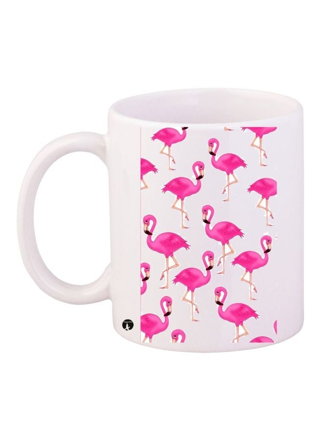 RYN Flamingo Printed Coffee Mug White/Pink/Beige 11ounce
