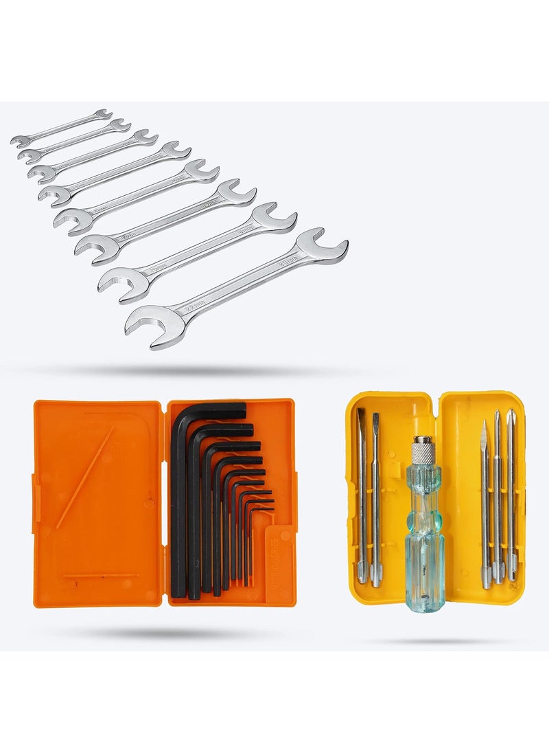 Hillgrove Hillgrove HGCM334M1 9 Pcs Full Hex Allen Key Kit with 8Pcs Double Open End Wrench and 5in1 Screwdriver Kit Bolt Spanner Goti Wrench L Shape Repair Tool Set for BikeBicycleCycleGuitar  - Image 1
