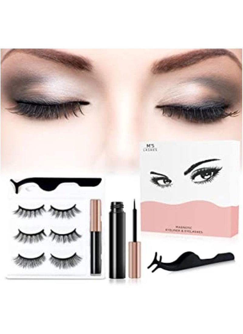 MIRFA - Upgraded Magnetic Eyelashes Kit Magnetic Lashes with Eyeliner Set 3D Reusable No Glue False Lashes Set with Tweezers  3 Pairs 3D 5 to 15mm - Image 1