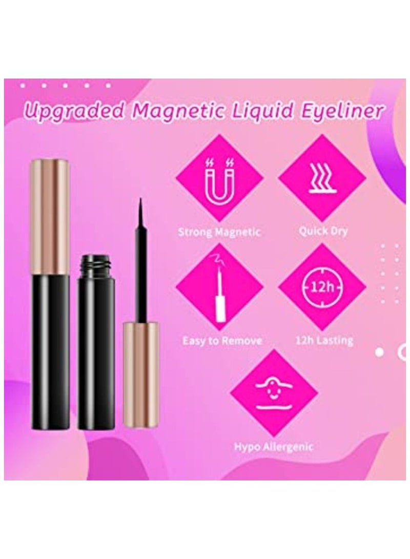MIRFA Upgraded Magnetic Eyelashes Kit Magnetic Lashes with Eyeliner Set 3D Reusable No Glue False Lashes Set with Tweezers  3 Pairs 3D 5 to 15mm - Image 3