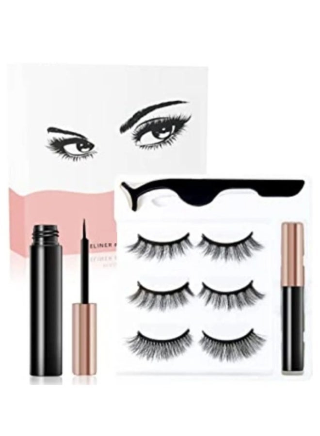 MIRFA Upgraded Magnetic Eyelashes Kit Magnetic Lashes with Eyeliner Set 3D Reusable No Glue False Lashes Set with Tweezers  3 Pairs 3D 5 to 15mm - Image 1