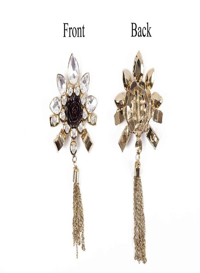 Mohan Shoppe Black Golden Flower Brooch with Stones for Sarees, Chunri, Odhni or scrafs Size- 6.1 X 12.9 cm Approx,Package of 1 Piece - Image 3