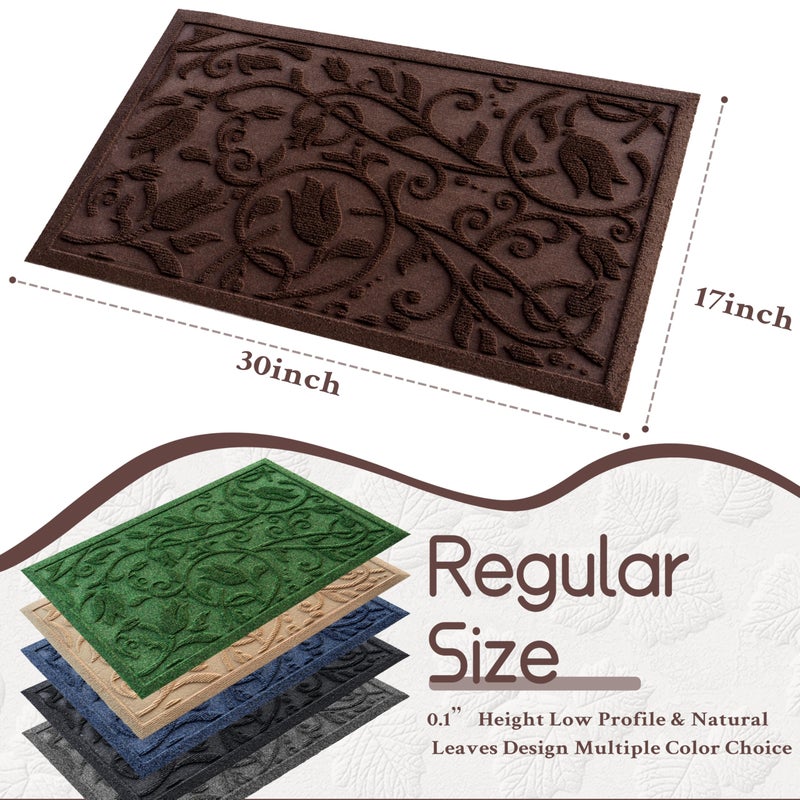 VivaNest ViveNest Boho Coffee Brown Floral Leaves Outdoor Indoor Entrance Doormats, Absorbent Durable Heavy Duty Welcome Front Door Mat,Thick Natural Rubber Back,Easy Clean Entryway Mat 17x30 Inch, Low Profile - Image 3