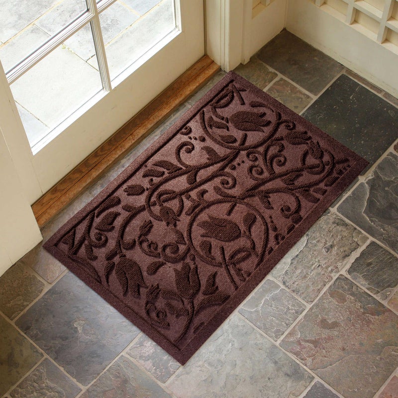VivaNest ViveNest Boho Coffee Brown Floral Leaves Outdoor Indoor Entrance Doormats, Absorbent Durable Heavy Duty Welcome Front Door Mat,Thick Natural Rubber Back,Easy Clean Entryway Mat 17x30 Inch, Low Profile - Image 2