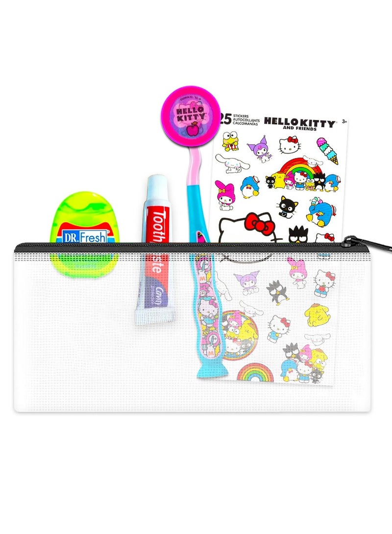 Hello Kitty Hello Kitty Oral Care Traveling Kit for Kids - Bundle with Hello Kitty Toothbrush with Cover, Toothpaste, Floss Pack, Travel Bag, and More for Girls, Toddlers | Hello Kitty Toothbrush Set. - Image 2