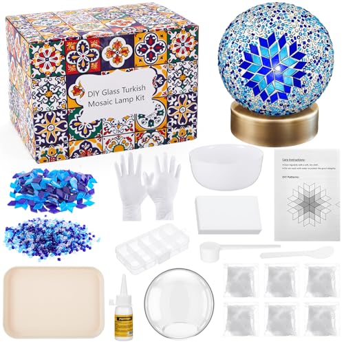 Baquler Turkish Mosaic Lamp Kit DIY Stained Glass Decorative Table Bedside Night Light Tabletop Bohemian Moroccan Lamp Craft Kit for Living Room Decorations Blue - Image 1