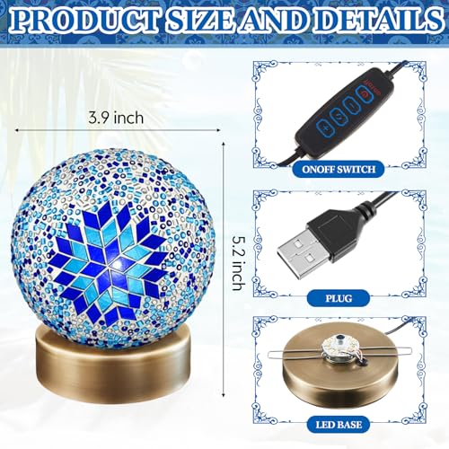 Baquler Turkish Mosaic Lamp Kit DIY Stained Glass Decorative Table Bedside Night Light Tabletop Bohemian Moroccan Lamp Craft Kit for Living Room Decorations Blue - Image 3