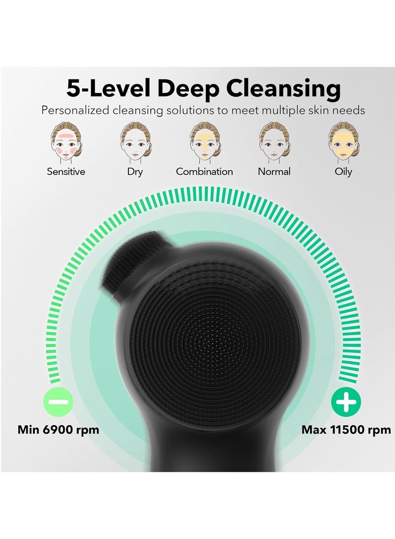 SYOSI Facial Cleansing Brush Face Scrubber Silicone Sonic Vibration Face Cleanser Brush Electric Exfoliating with Nose Scrub Men Women Waterproof Rechargeable Massager Deep Clean Skin Care Routine - Image 4